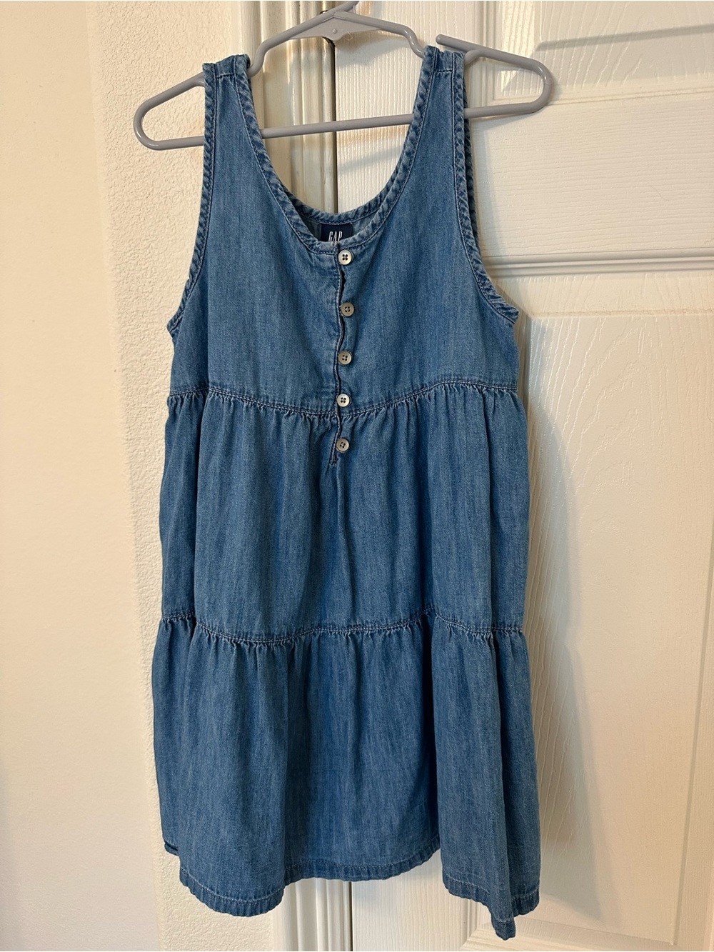 GAP Blue Denim Tiered Button Tank Dress